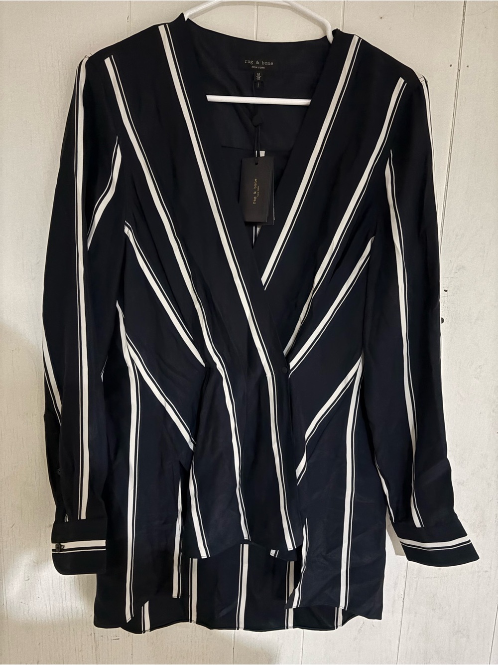 Navy and white striped A-symmetrical top